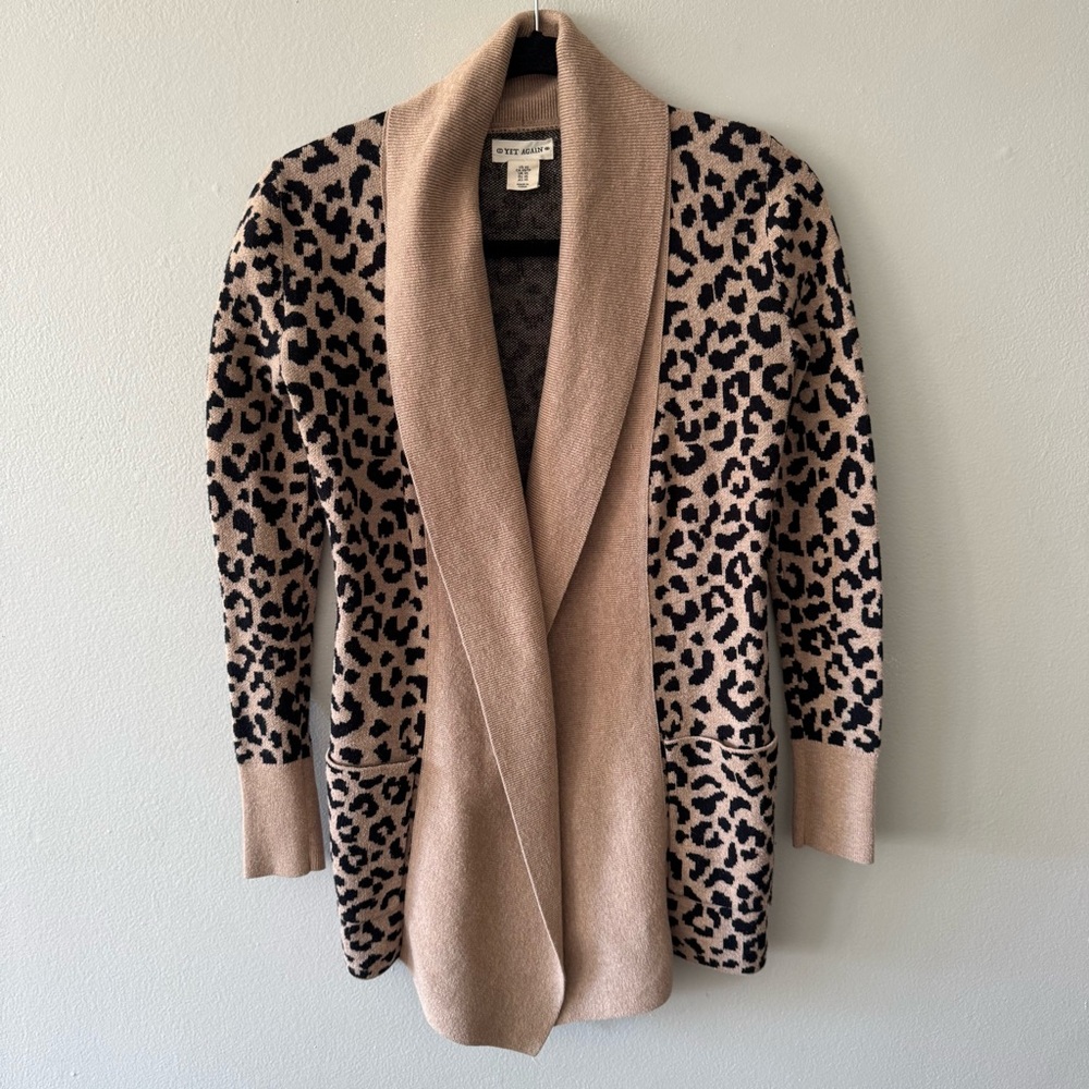 Yet Again leopard print open knit cardigan sweater XSmall - Picture 3 of 14